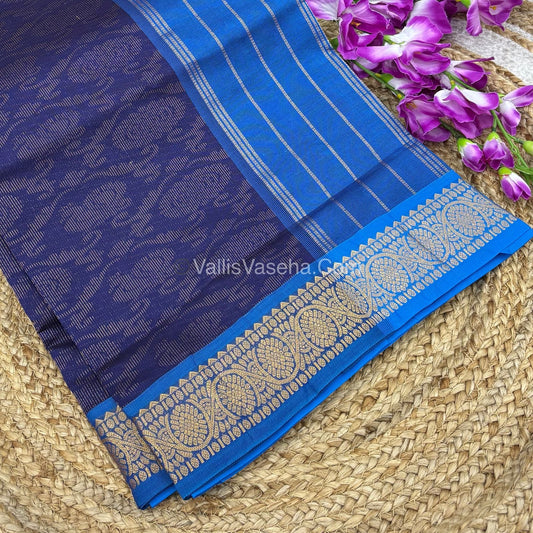 Semi Silk Cotton Saree - Navy Blue With Blue Shade - VVSSC007