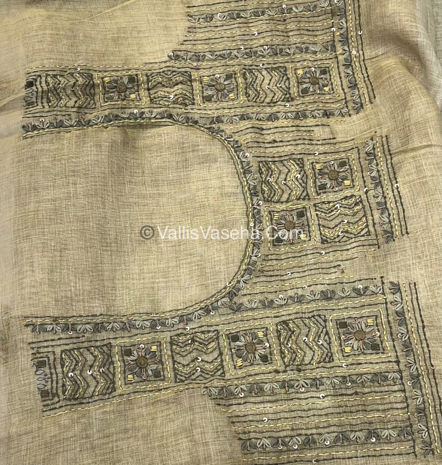 French Knot - Linen Tissue Saree - Venthayam Mixed Green Shade A VVLFN003