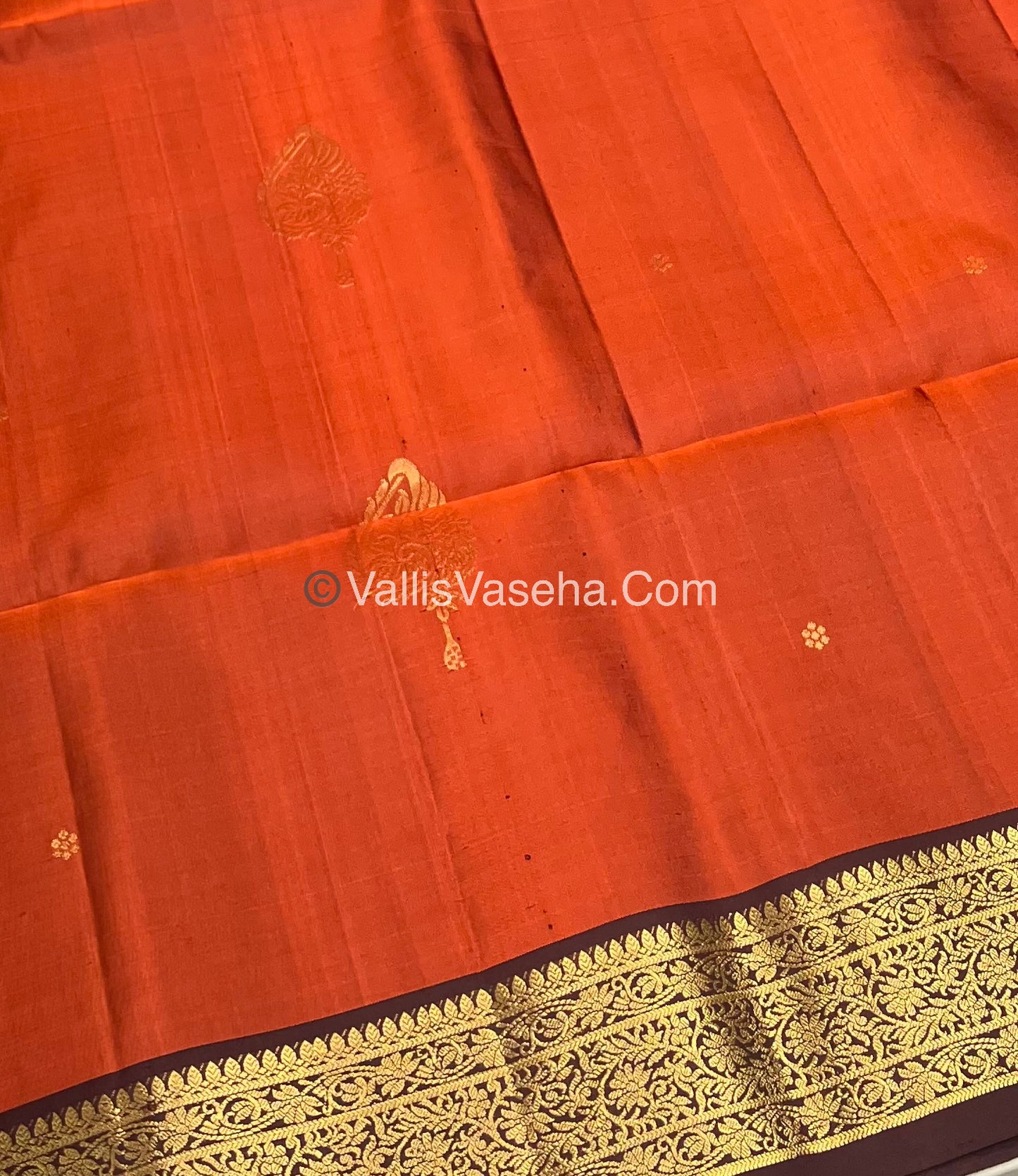Pure Soft Silk Saree - Kanchi Border - Velum & Mayilum Butta - Rust Orange & Wine Brown Combo - VVPSS046