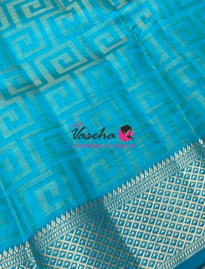 Semi Tussar Silk Saree | Blue Shade |VVSTS058