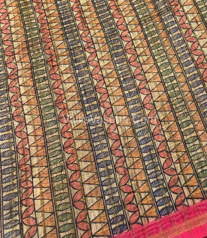 Semi Chanderi Saree - Fusion Of Bandhini & Madhubani- VVSCS002