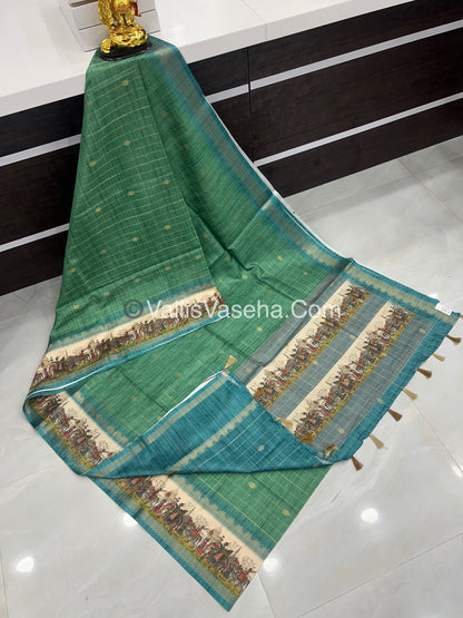 Semi Chanderi Saree - checks pattern - VVSCS004