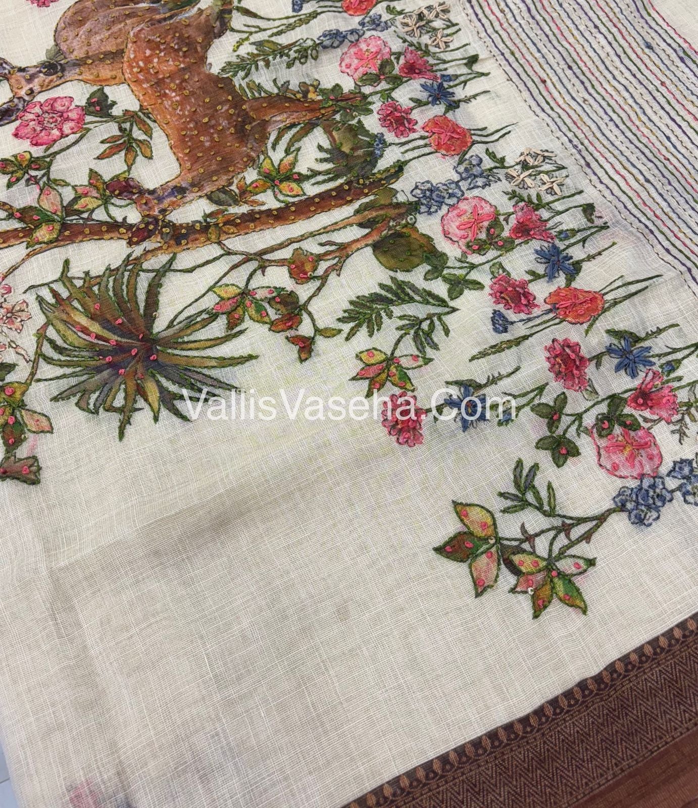 French Knot - Tissue Saree - Cream With Brown Shade - VVLFN005