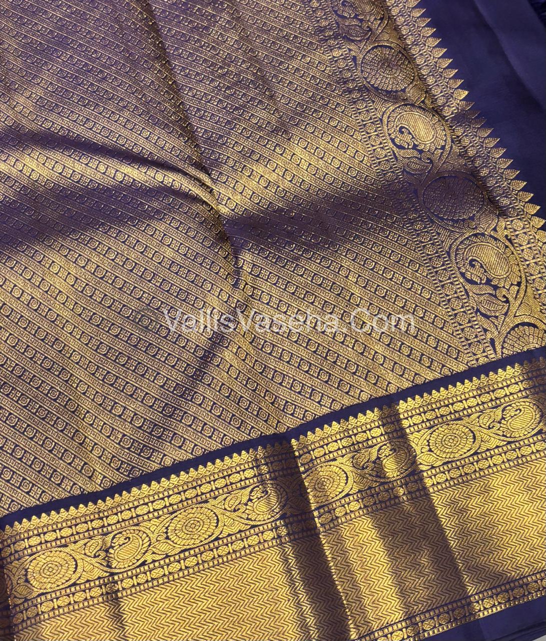 Pure Kanchipuram Silk Saree - Dual Tone Greenish Grey & Navy Blue Shade  - VVPS022