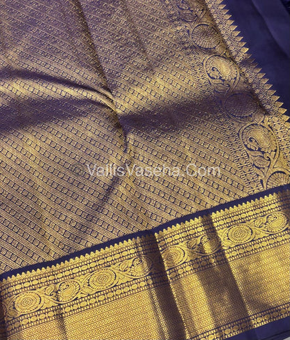 Pure Kanchipuram Silk Saree - Dual Tone Greenish Grey & Navy Blue Shade  - VVPS022