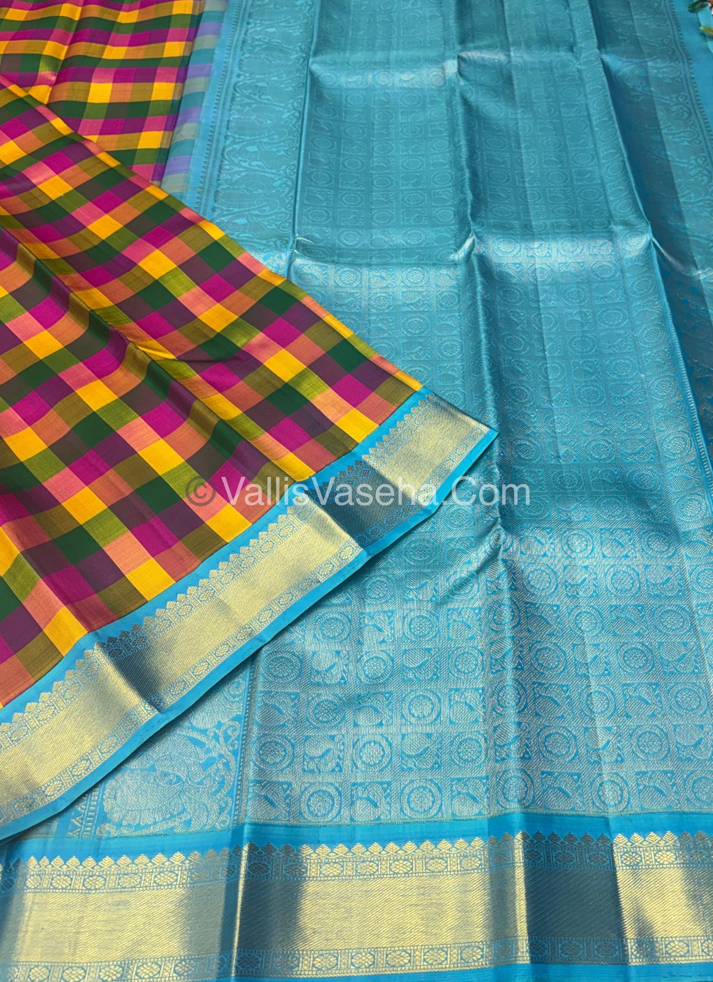 Pure Kanchipuram Silk Saree | Pazhum Pazhamum Checks |VVPS017