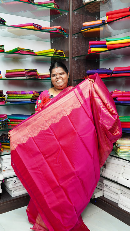 Pure Kanchipuram Silk Saree - Self Border- Pink Shade - VVPS006