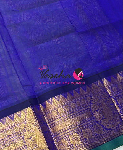 Pure Korvai Silk Cotton Saree - Sneha Green with Red - VVKSC019