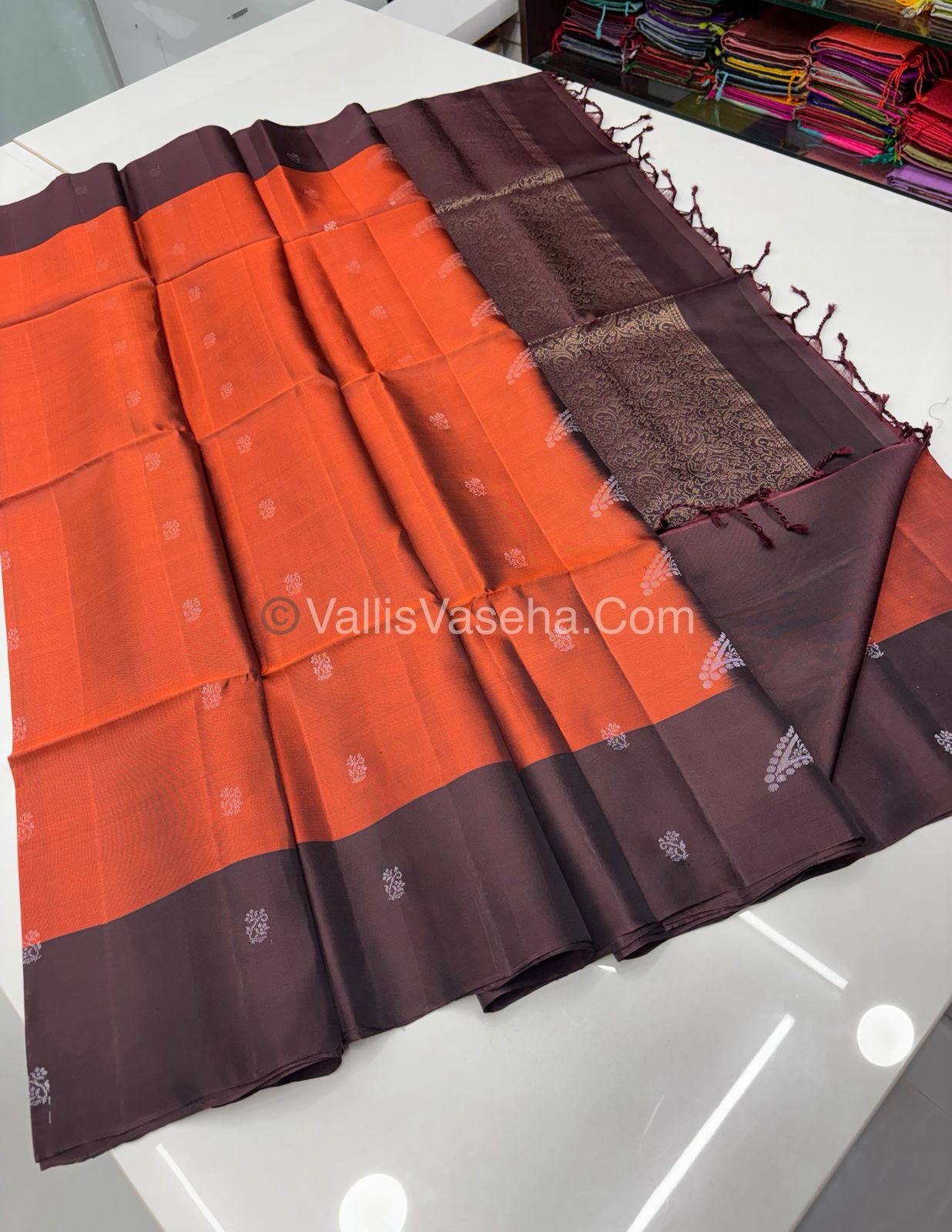 Half Mix - Pure Soft Silk Saree - Rust With Brown Shade - VVPSS053