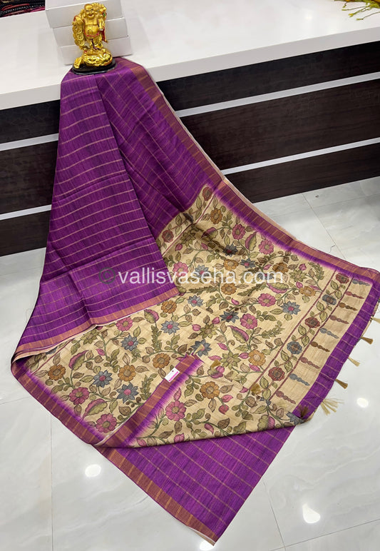 Semi Gicha Tussar Saree - checks pattern - VVSGT001