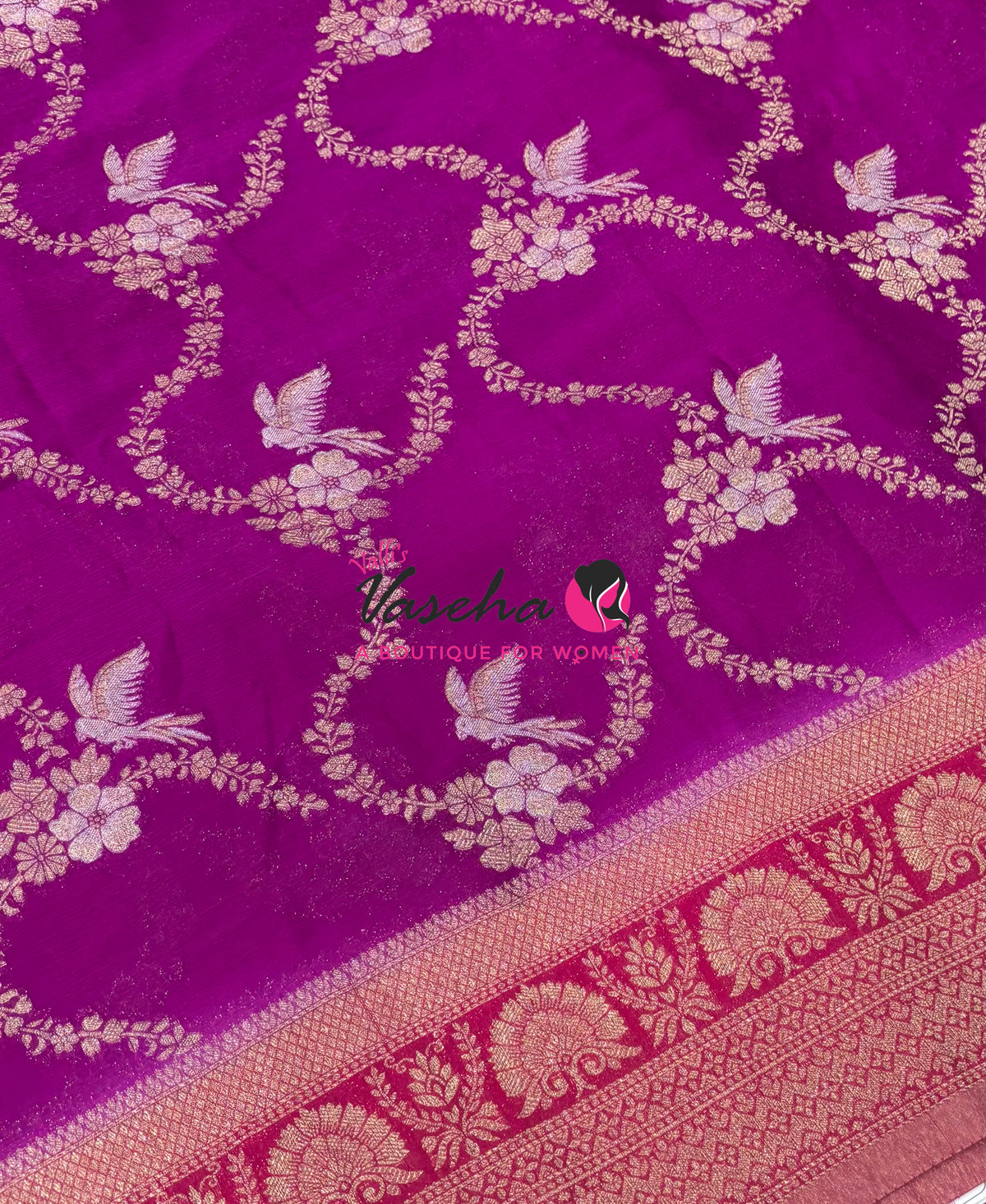 Banarasi Georgette Saree - Purple With Pink Combo - VVBGS002