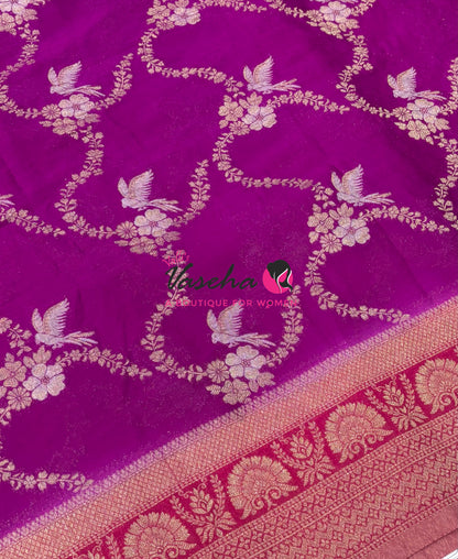 Banarasi Georgette Saree - Purple With Pink Combo - VVBGS002
