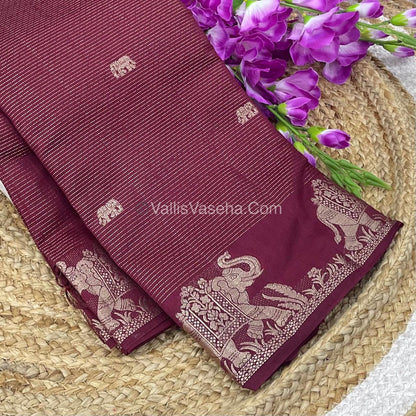 Semi Tussar Silk - Vairavoosi & Elephant Design - Maroon shade-VVSTS019