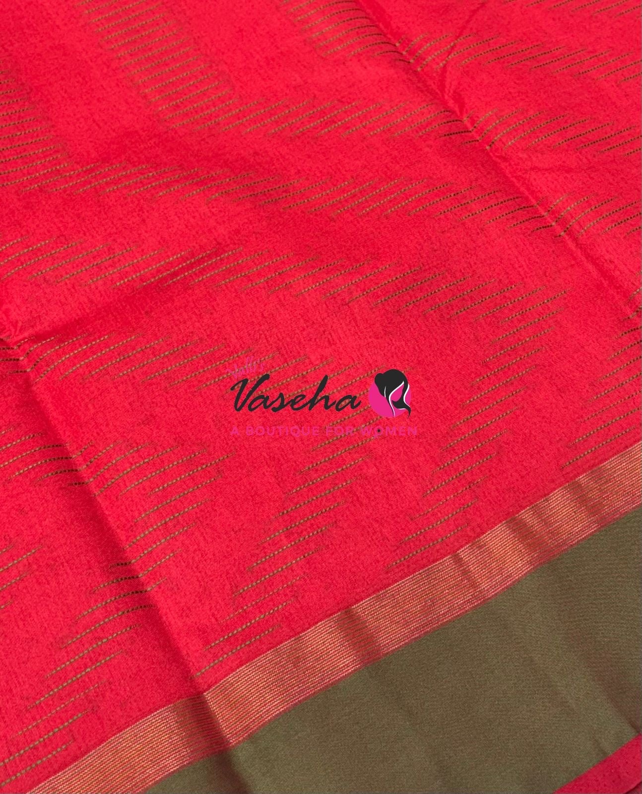 Semi Silk Saree - Thread Work Weaving - Reddish Pink With Green - VVSSS0038
