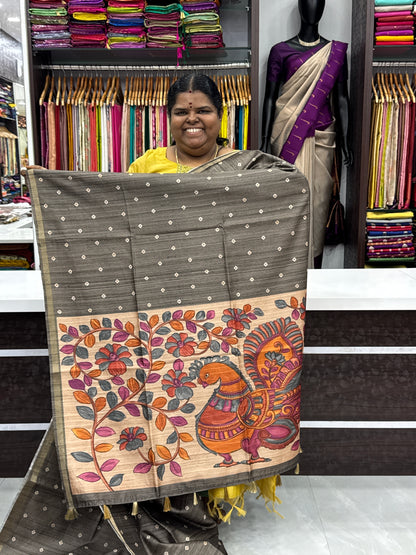 Semi Matka Tussar Silk Saree - Tie & Dye pattern - Grey Shade - VVSMT001