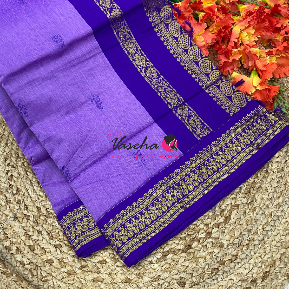 Kalyani Cotton Saree - Lavender With Blue Shade - VVKC002