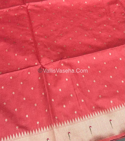 Semi Raw Silk - Paithani Design Weaving - Peach Shade - VVRS005