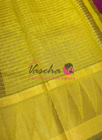 Semi Raw Silk - Lakshadeepam Design - Purple With Lemon Green Shade - VVRS008