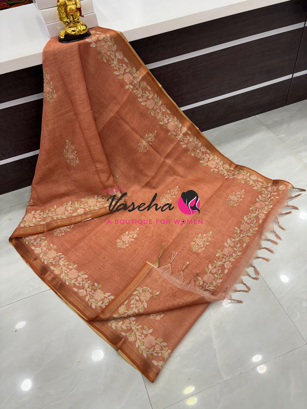 Linen Tissue Saree - Orange  Shade - VVLTS002