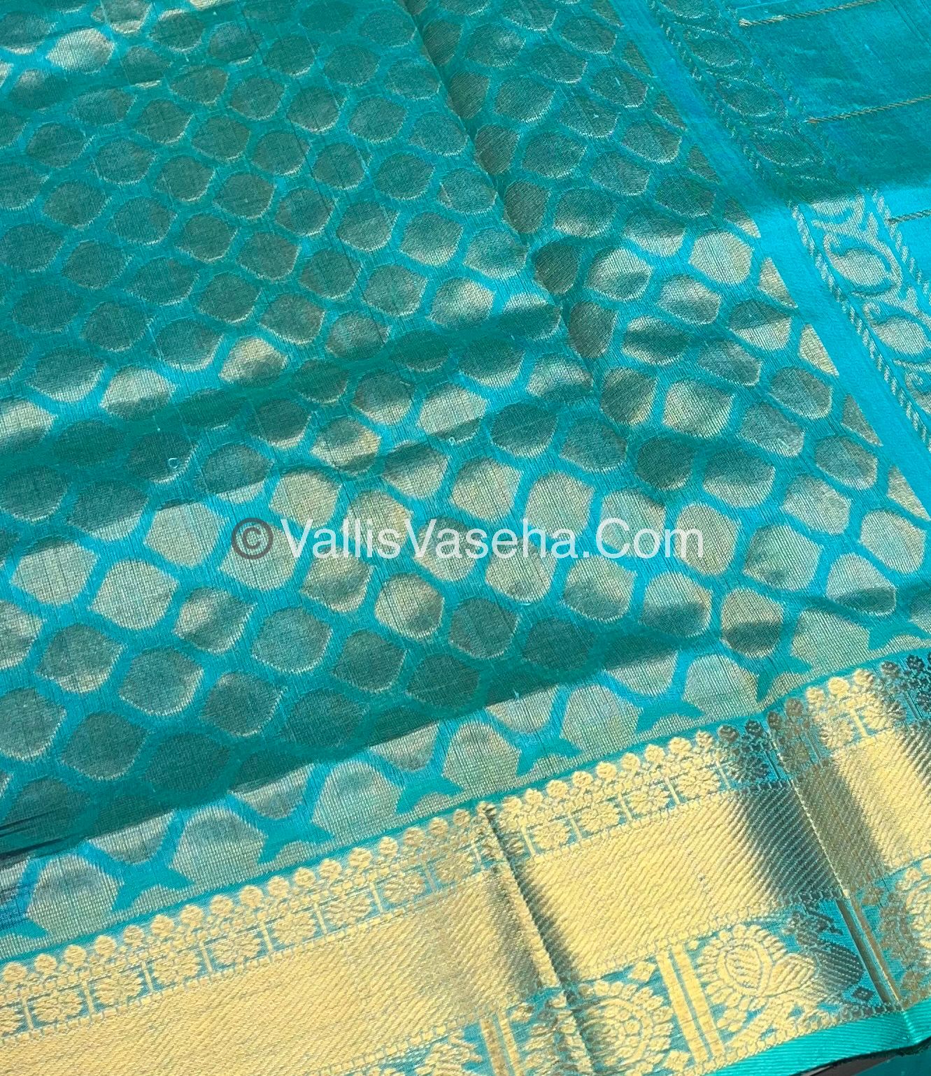 Pure Silk Cotton Saree - Mayil & Chakkaram Design - Brown With Blue - VVMC001