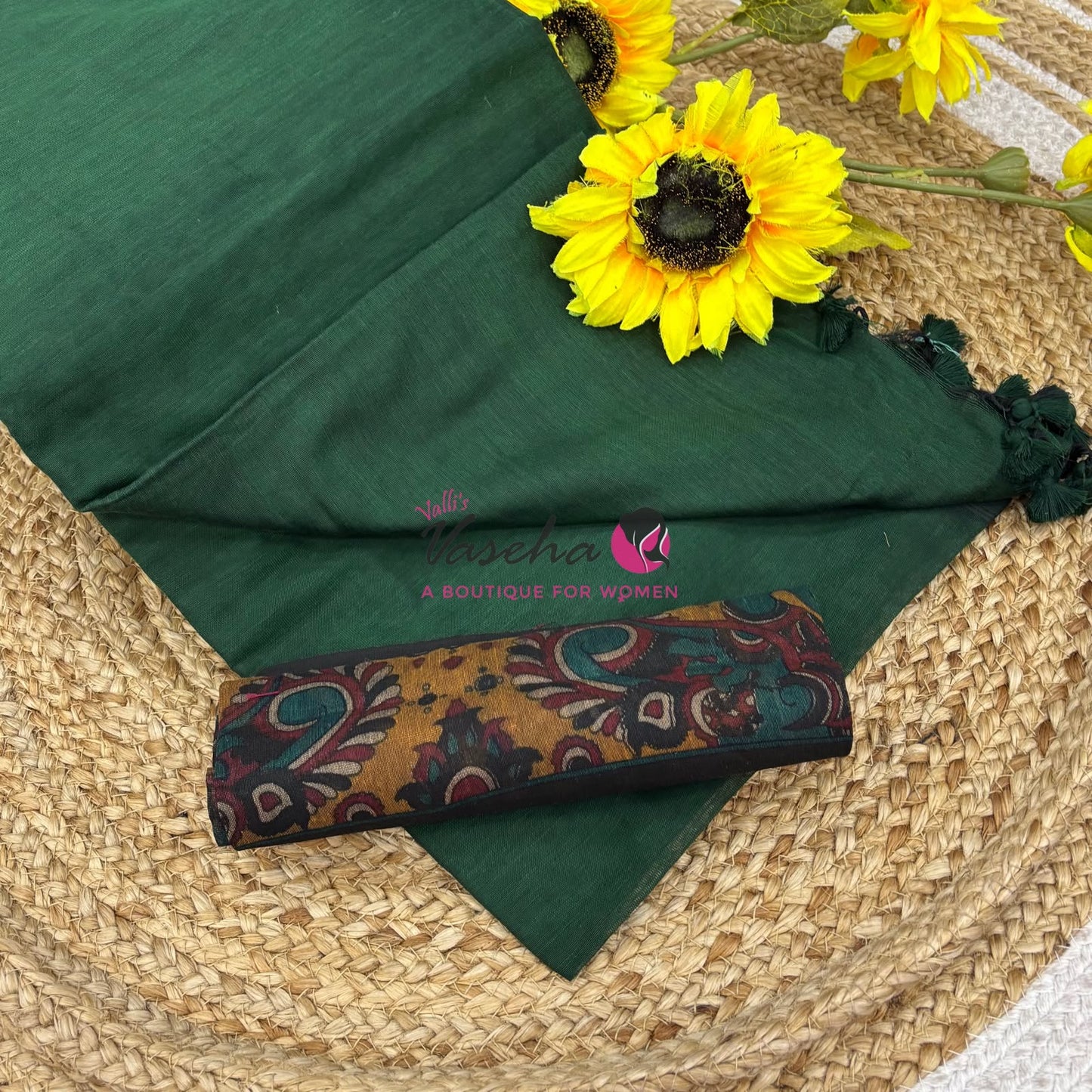 Kadhi Cotton Sarees with Kalamkari Blouse - VVKCK002