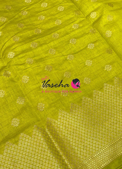 Semi Tussar Silk Saree | Lemon Green Shade |VVSTS057