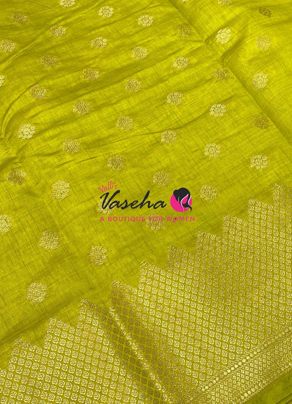 Semi Tussar Silk Saree | Lemon Green Shade |VVSTS057