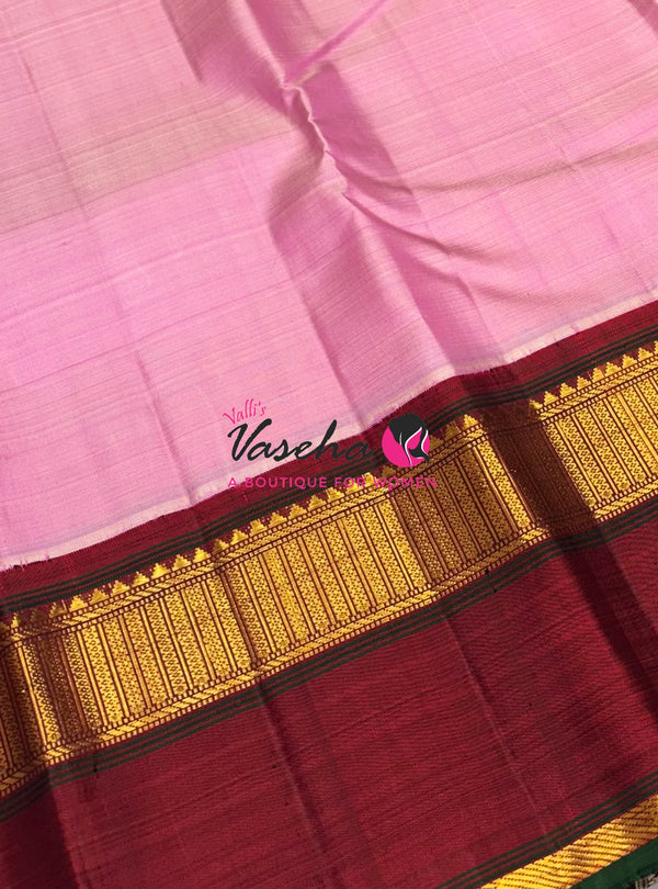 Pure Vintage Korvai Kanchipuram Silk Saree - Baby Pink & Maroon Combo - VVPS021