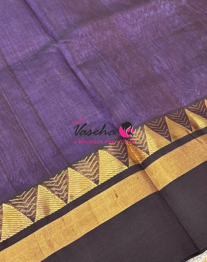 Pure Korvai Silk Cotton Saree - Lavendar with Brown -  VVKSC030