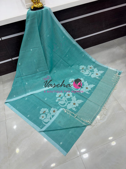 Bengal Kaddhi Cotton Saree | VVBKC002 | Sea Blue Shade