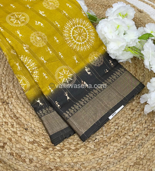 Chanderi Mixed Cotton Saree - Varli Prints - VVMCV001