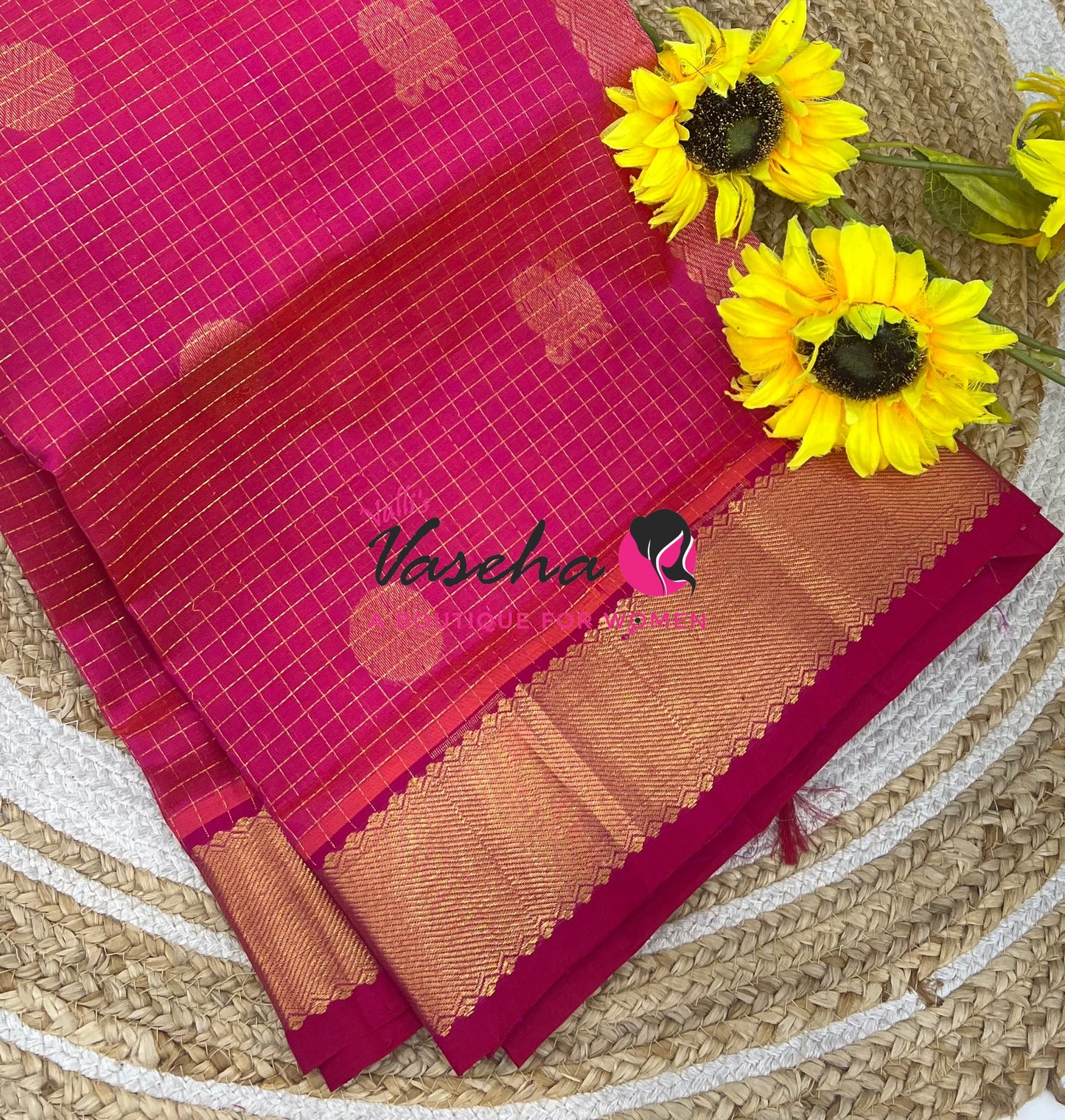 Pure Silk Cotton Saree - Mayil & Chakkaram Design - Pink With Pink Shade -VVMC002