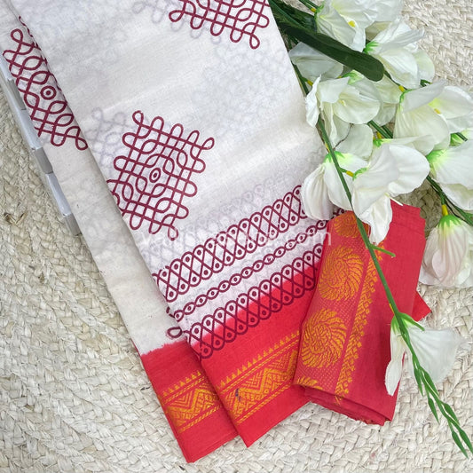 Sungudi Cotton Saree  - Kolam Print  - VVSKP002