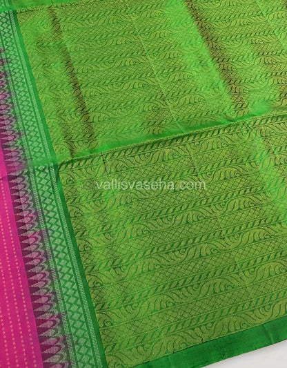 Pure Soft Silk Saree - Vaira Voosi design - Dark Pink With Green Combo - VVPSS016