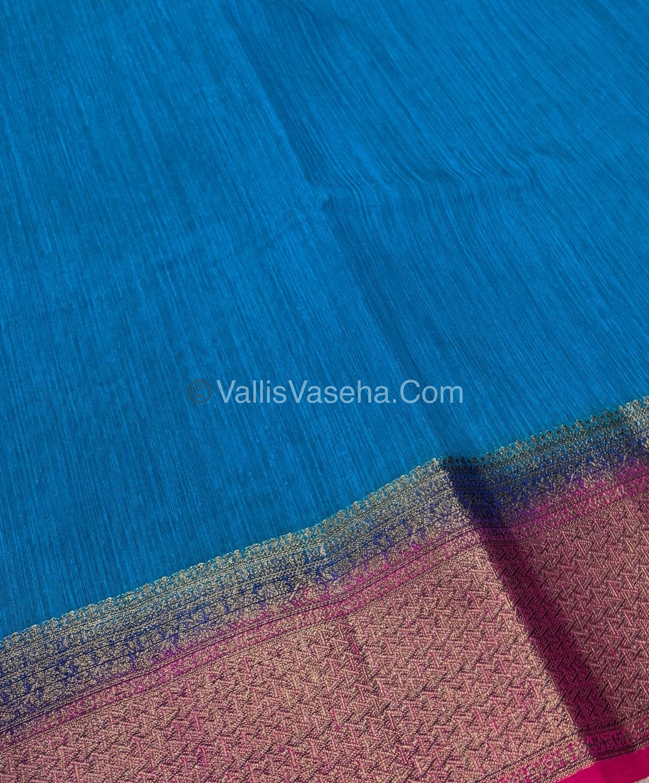 Bamboo Silk Saree - Blue With Pink Shade - VVBSS004