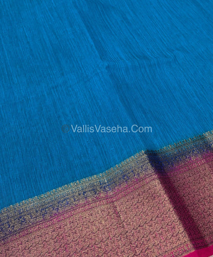 Bamboo Silk Saree - Blue With Pink Shade - VVBSS004