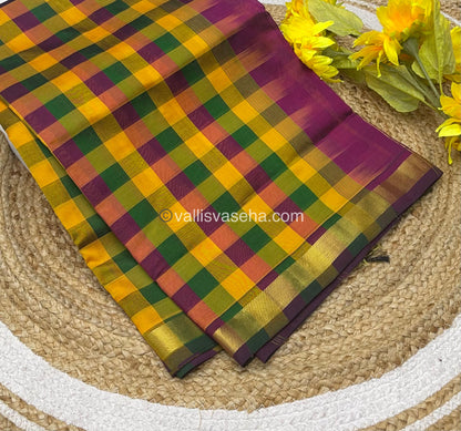 Pure Silk Cotton Saree - Pazhum Pazhamum Checks Design - VVPPSC01