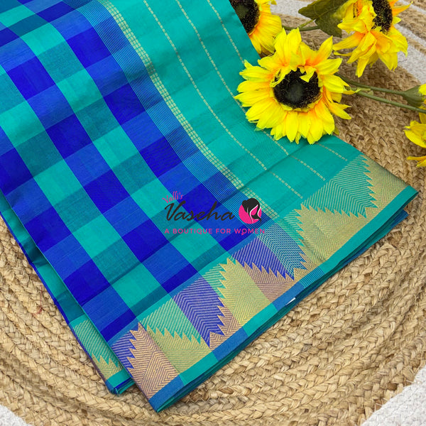 Semi Silk Cotton Saree |  Pazhum Pazhamum Checks Design |VVSSC018