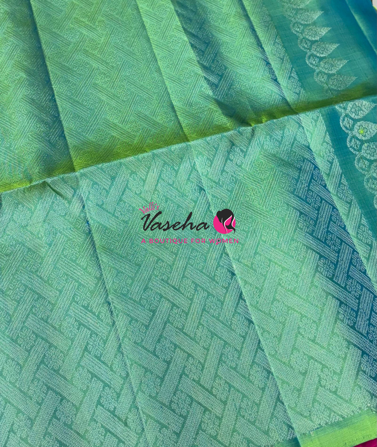 Pure Soft Silk Saree  - Pink With Dual Tone Green Combo - VVPSS139