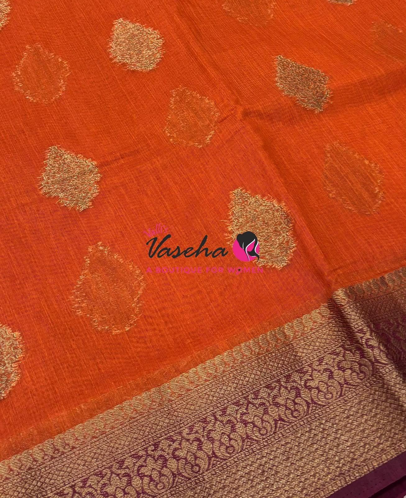 Bamboo Silk Saree - Rust Orange with Maroon Shade - VVBSS018