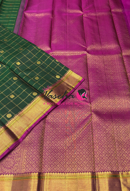 Pure Kanchipuram Silk Saree - Green With Pink Combo - VVPS027