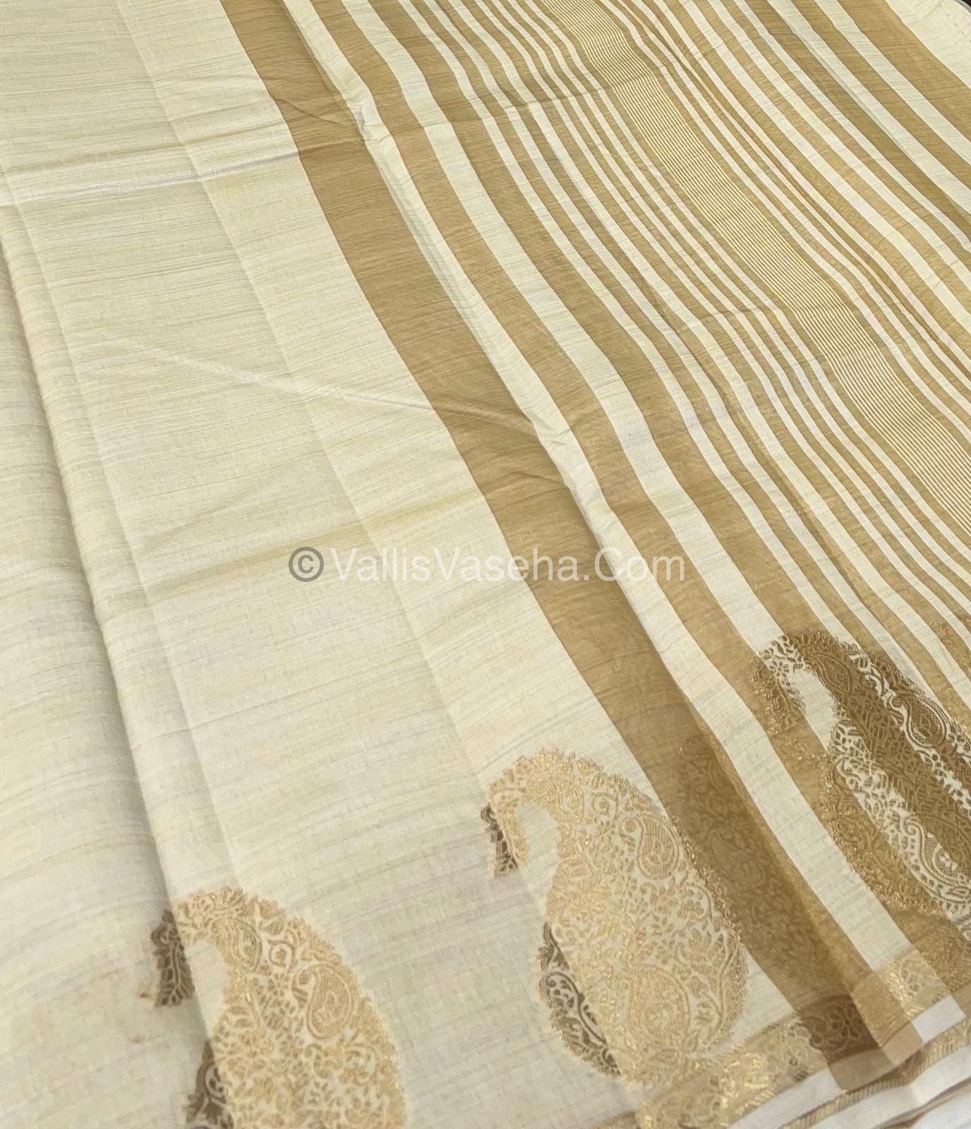 Semi Tussar Silk  - Cream Shade - Small Mango Butta - VVSTS002