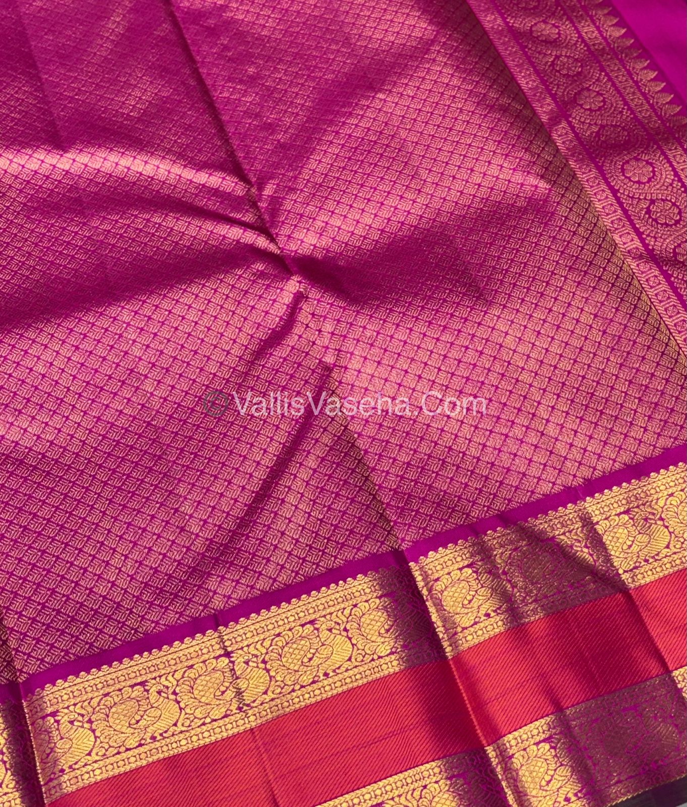 Pure Vintage Korvai Kanchipuram Silk Saree - Peacock Blue & Pink Combo - VVPS038