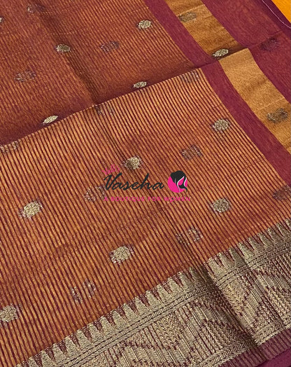 Semi Jute Silk Saree -  Yellow With Red Shade- VVSJS002