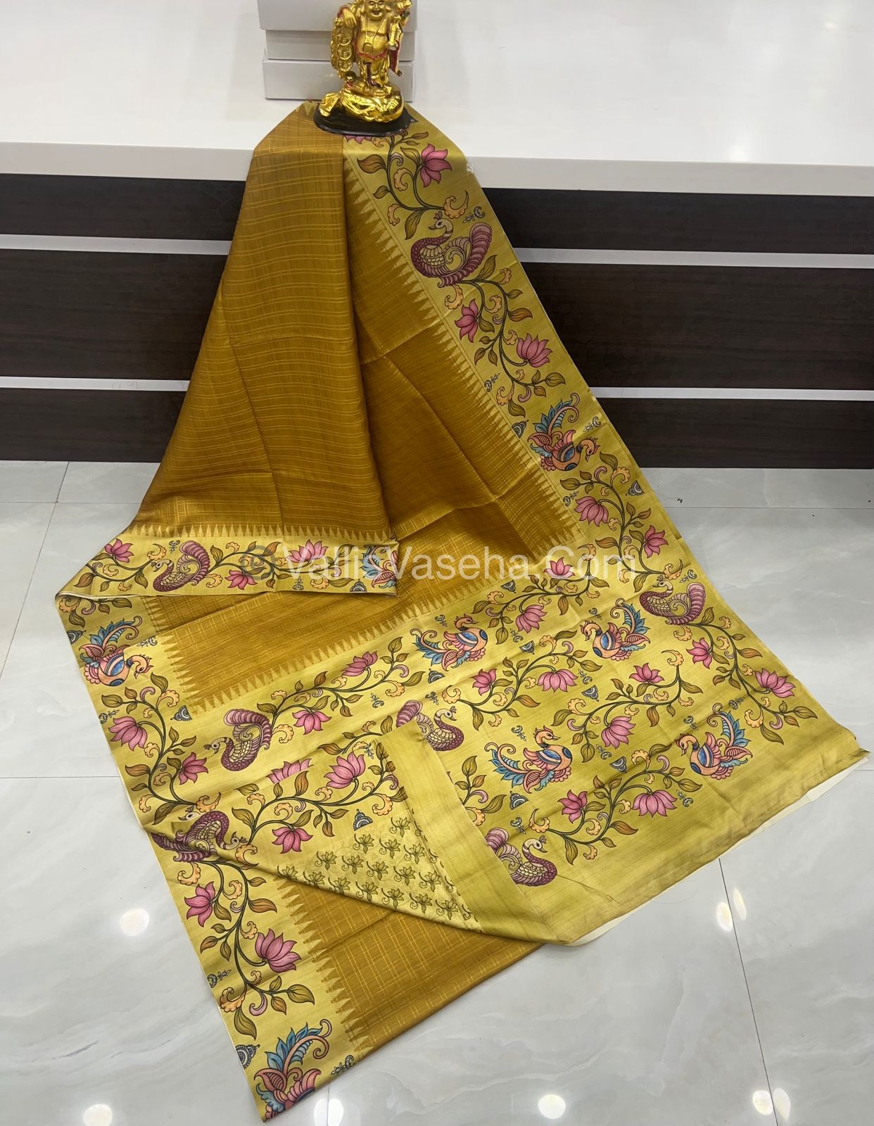 Semi Tussar Silk - Mustard Yellow  With Yellow Shade  - VVSTS040