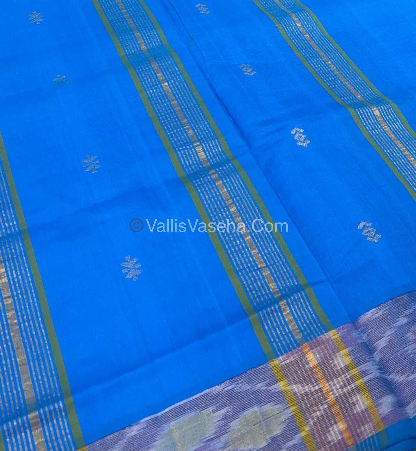 Semi Silk Cotton Saree - Mehndi Green & Blue  - VVSSC001