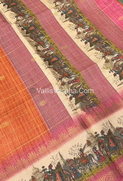 Semi Chanderi Saree - checks pattern - VVSCS004