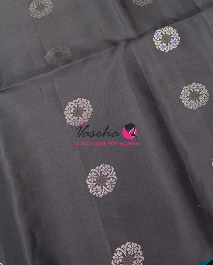 Pure Soft Silk Saree - Border Less  - Blue  & Black Combo - VVPSS055