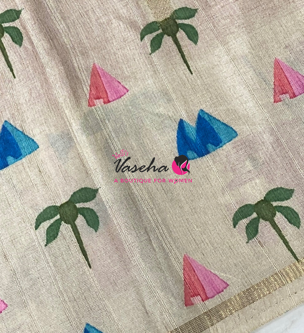 Semi Matka Tussar Saree - Pichwai Design - VVSMT003