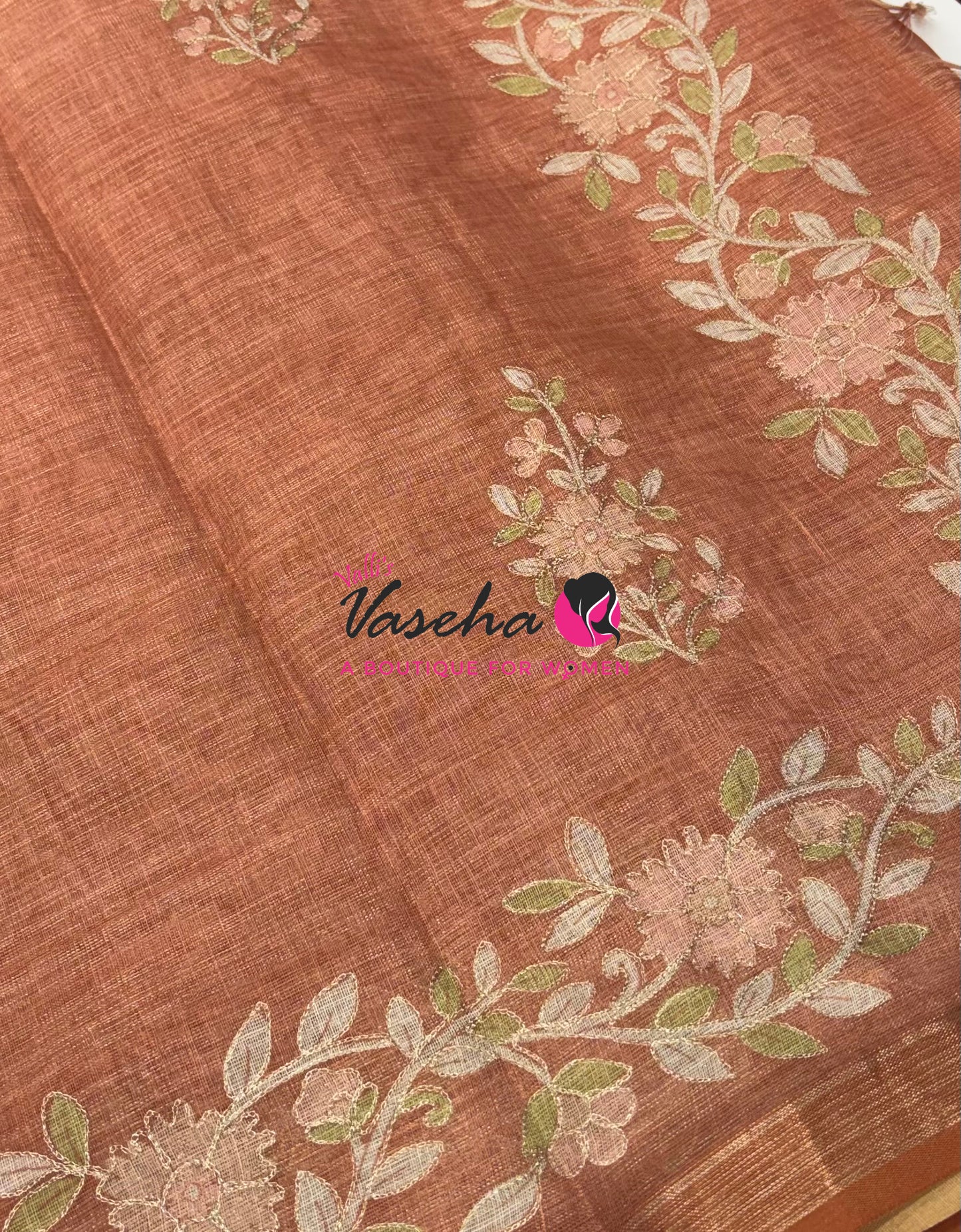 Linen Tissue Saree - Orange  Shade - VVLTS002